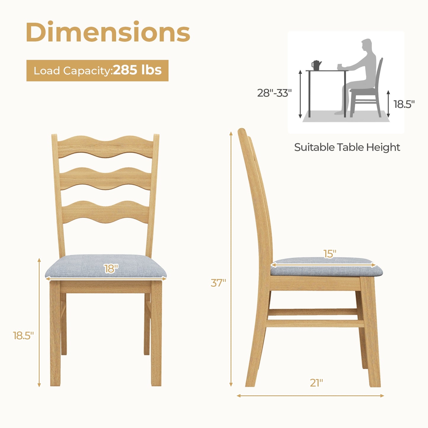 Elegant Linen Fabric Upholstered Dining Chairs with Padded Seat – Set of 2