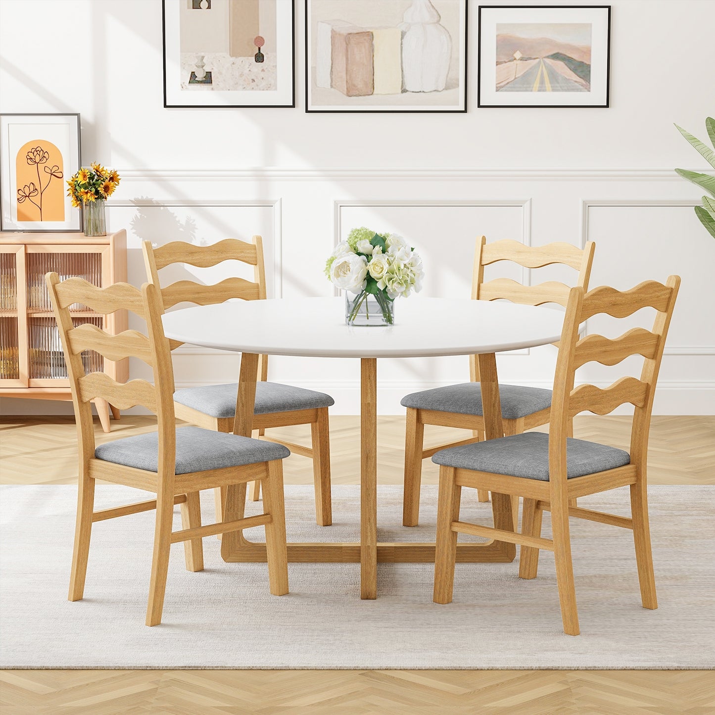 Elegant Linen Fabric Upholstered Dining Chairs with Padded Seat – Set of 2