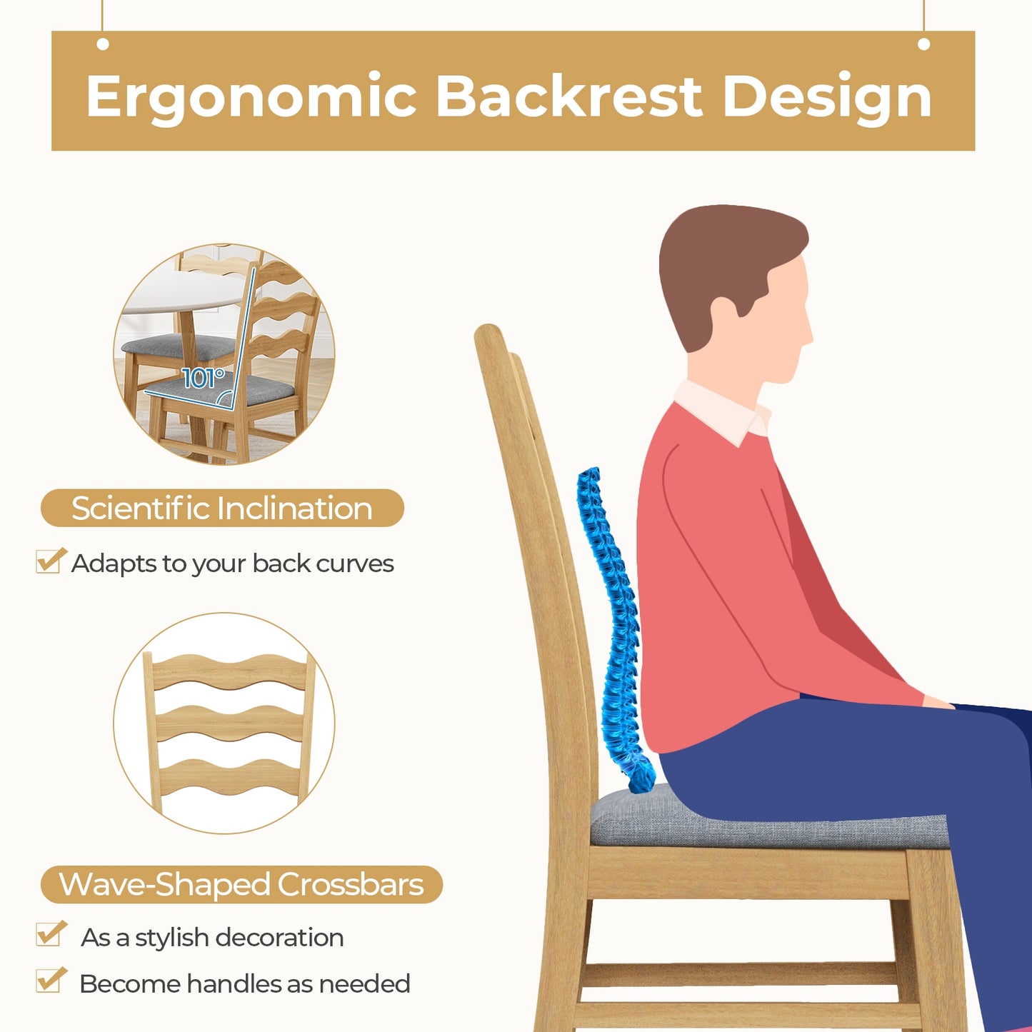 Elegant Linen Fabric Upholstered Dining Chairs with Padded Seat – Set of 2