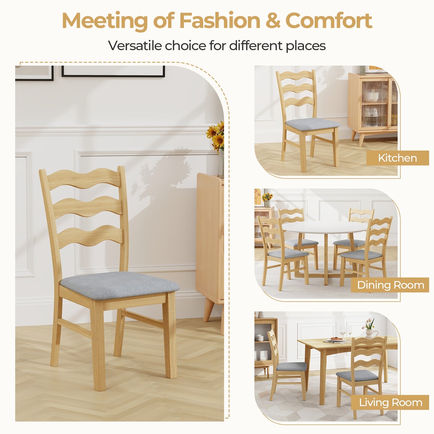 Elegant Linen Fabric Upholstered Dining Chairs with Padded Seat – Set of 2