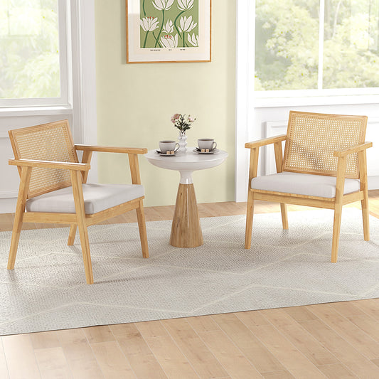 Set of 2 Mid Century Modern Accent Chairs with Breathable Rattan Back and Wood Frame