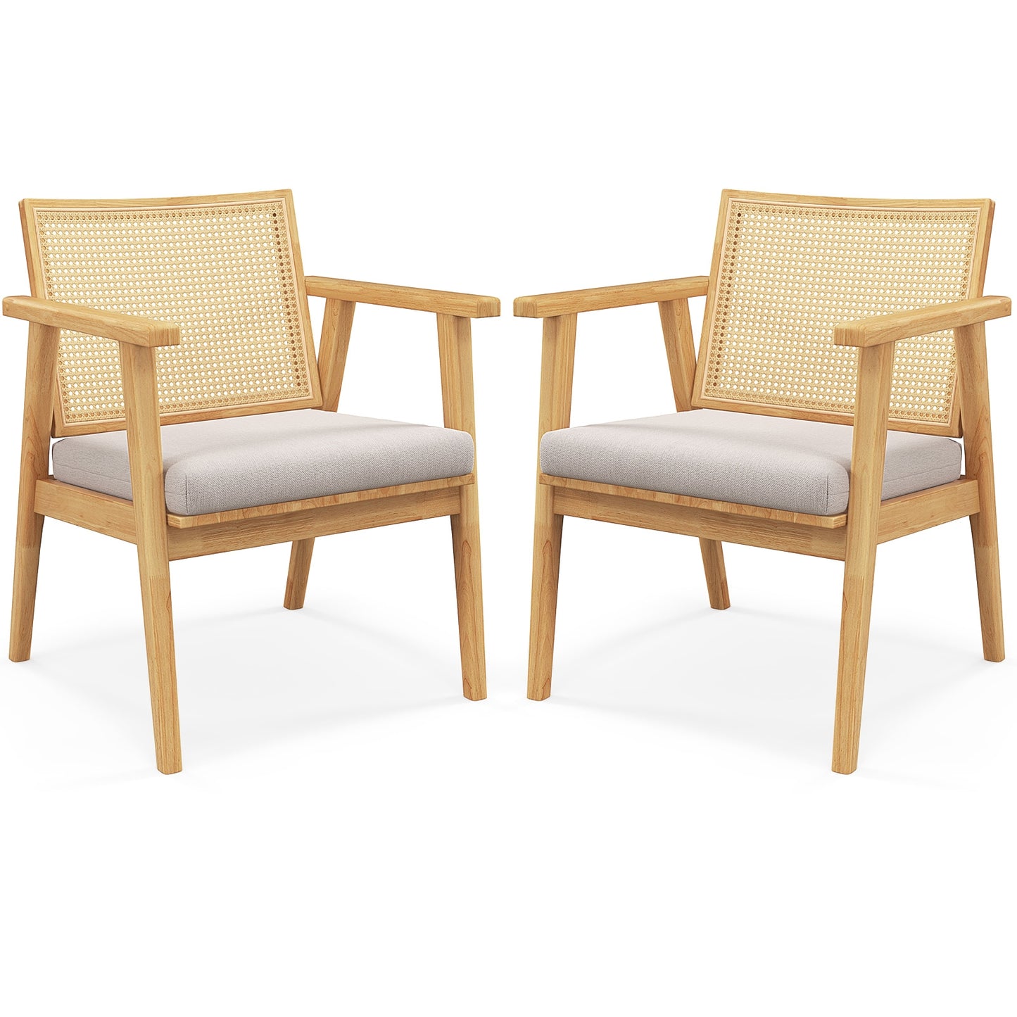 Set of 2 Mid Century Modern Accent Chairs with Breathable Rattan Back and Wood Frame