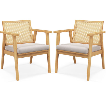 Set of 2 Mid Century Modern Accent Chairs with Breathable Rattan Back and Wood Frame