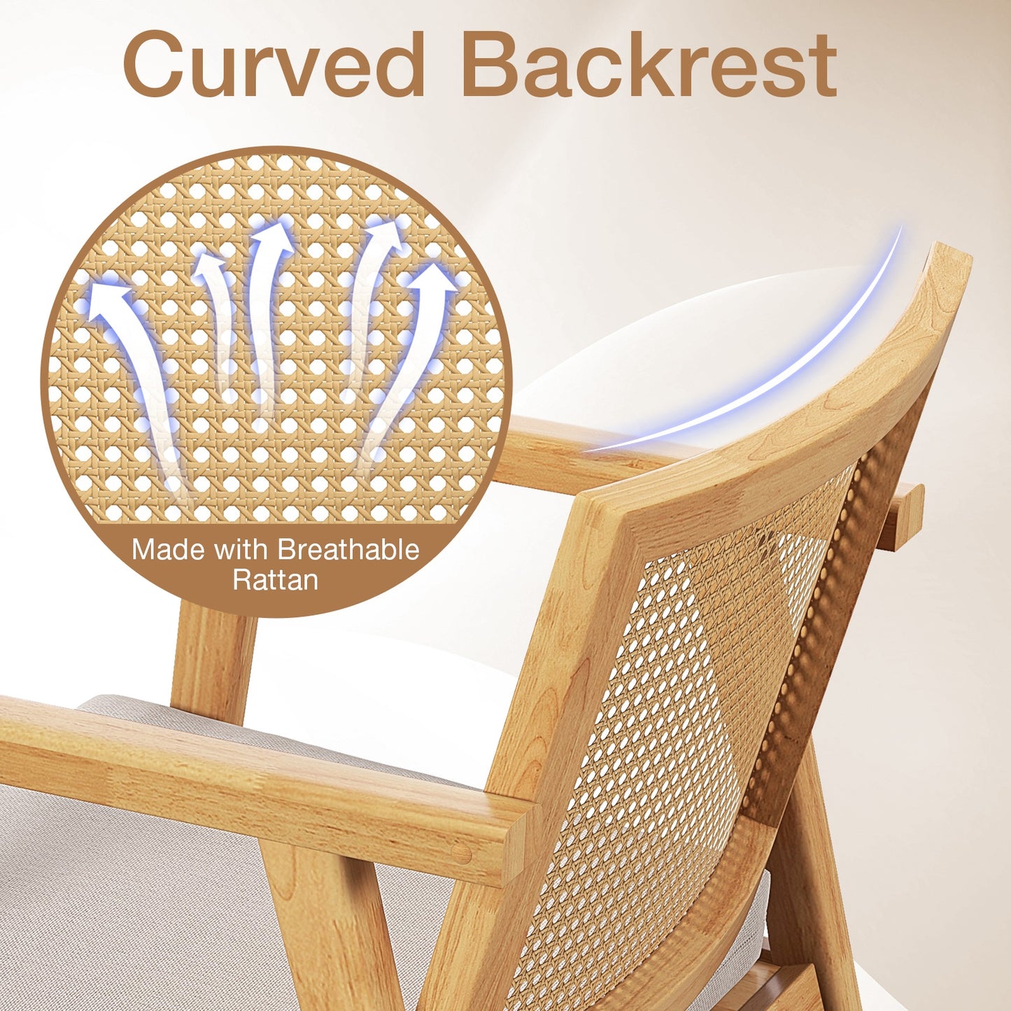 Set of 2 Mid Century Modern Accent Chairs with Breathable Rattan Back and Wood Frame