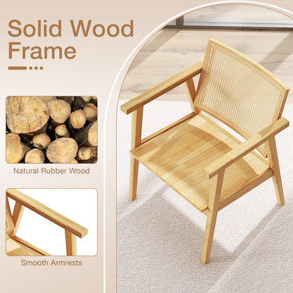 Set of 2 Mid Century Modern Accent Chairs with Breathable Rattan Back and Wood Frame