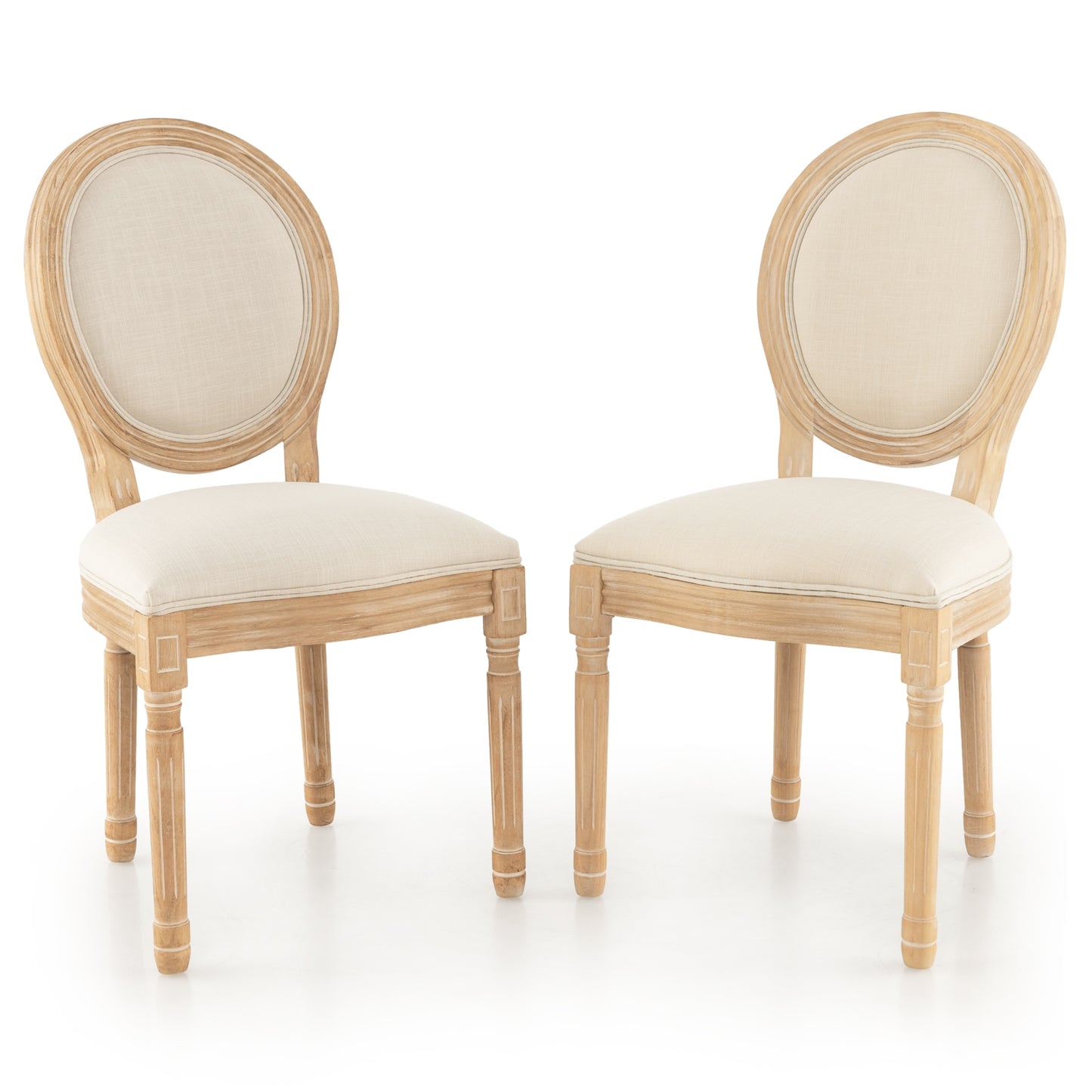 French Dining Chair Set of 2 with Rubber Wood Frame and Round Backrest