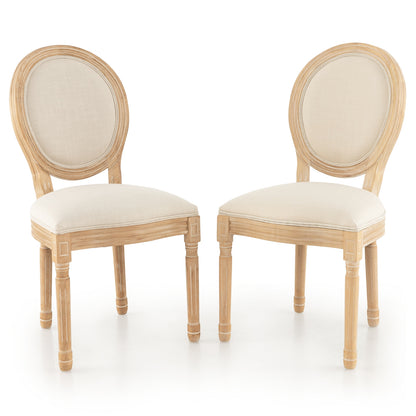 French Dining Chair Set of 2 with Rubber Wood Frame and Round Backrest