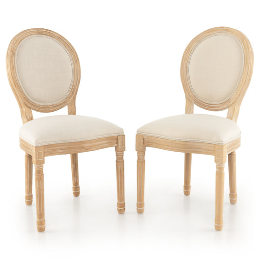 French Dining Chair Set of 2 with Rubber Wood Frame and Round Backrest