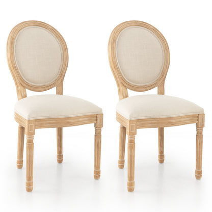French Dining Chair Set of 2 with Rubber Wood Frame and Round Backrest