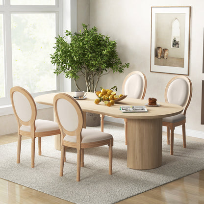 French Dining Chair Set of 2 with Rubber Wood Frame and Round Backrest