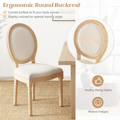 French Dining Chair Set of 2 with Rubber Wood Frame and Round Backrest