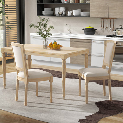 Elegant French Dining Chair Set of 2 with Rectangular Backrest and Durable Rubber Wood Frame