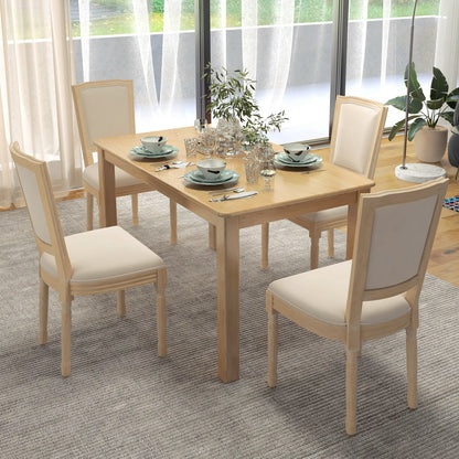 Elegant French Dining Chair Set of 2 with Rectangular Backrest and Durable Rubber Wood Frame