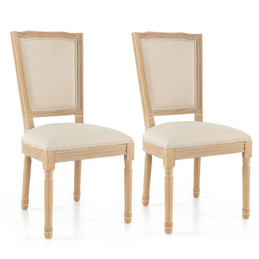 Elegant French Dining Chair Set of 2 with Rectangular Backrest and Durable Rubber Wood Frame