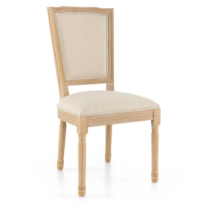 Elegant French Dining Chair Set of 2 with Rectangular Backrest and Durable Rubber Wood Frame