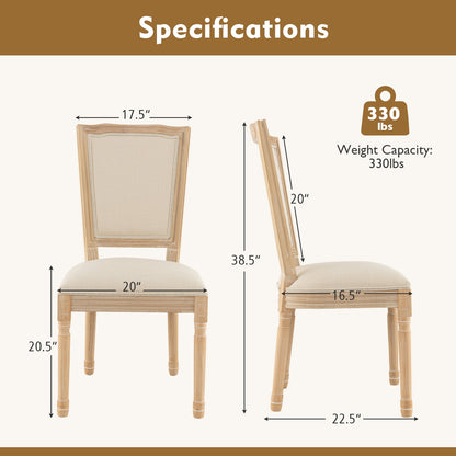 Elegant French Dining Chair Set of 2 with Rectangular Backrest and Durable Rubber Wood Frame