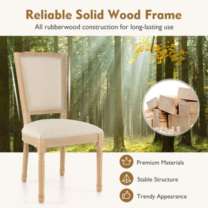Elegant French Dining Chair Set of 2 with Rectangular Backrest and Durable Rubber Wood Frame