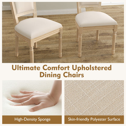 Elegant French Dining Chair Set of 2 with Rectangular Backrest and Durable Rubber Wood Frame