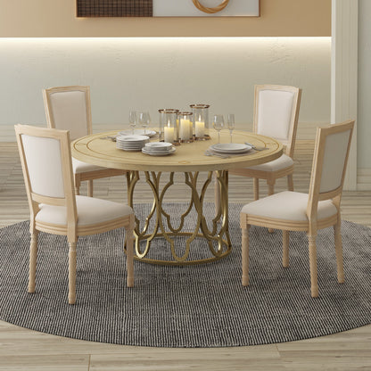 Elegant French Dining Chair Set of 2 with Rectangular Backrest and Durable Rubber Wood Frame