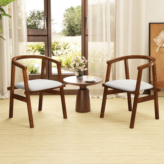 Solid Rubber Wood Dining Chairs with Wrap-Around Armrest Set of 2