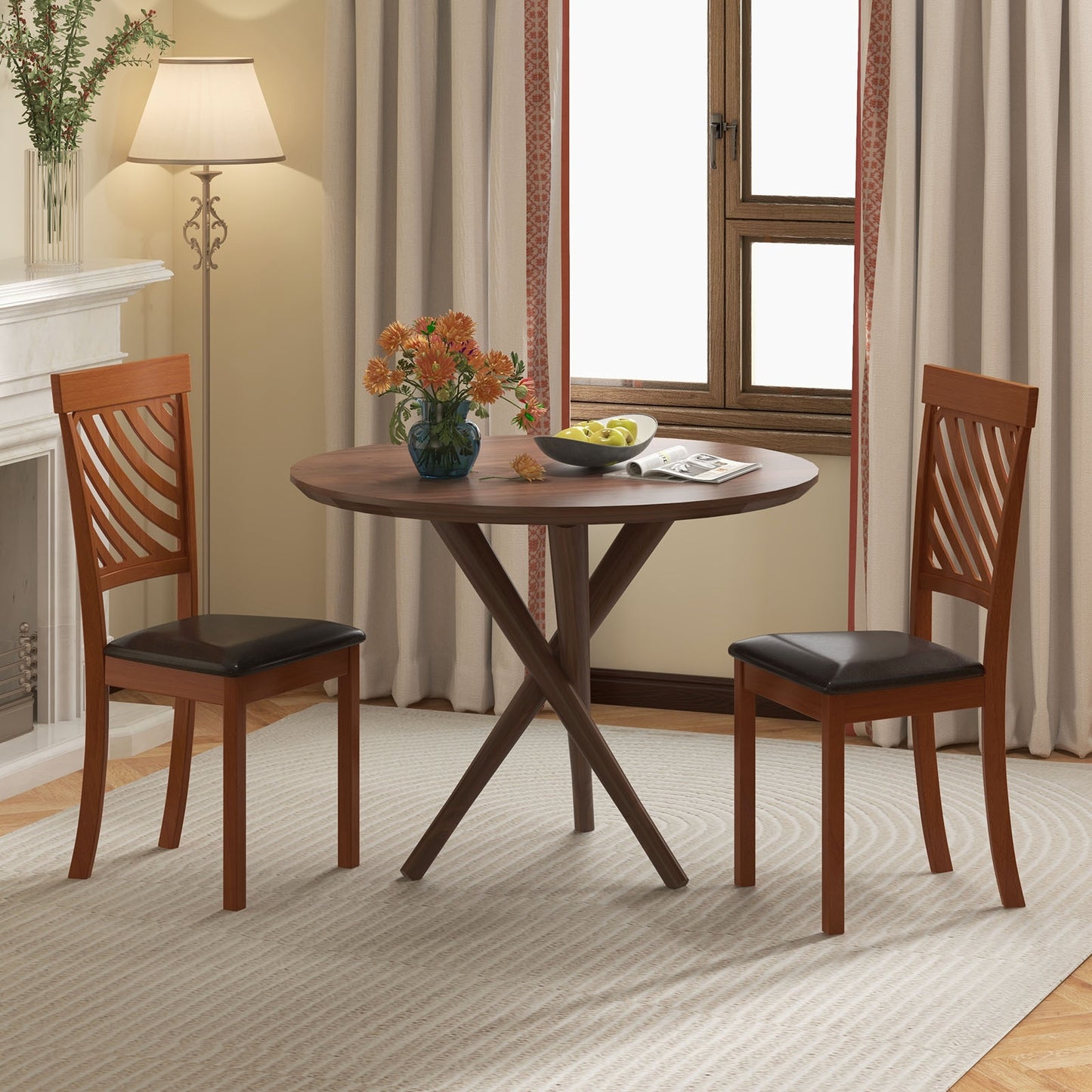Dining Chairs with Rubber Wood Legs and Ergonomic Curved Backrest, Set of 2