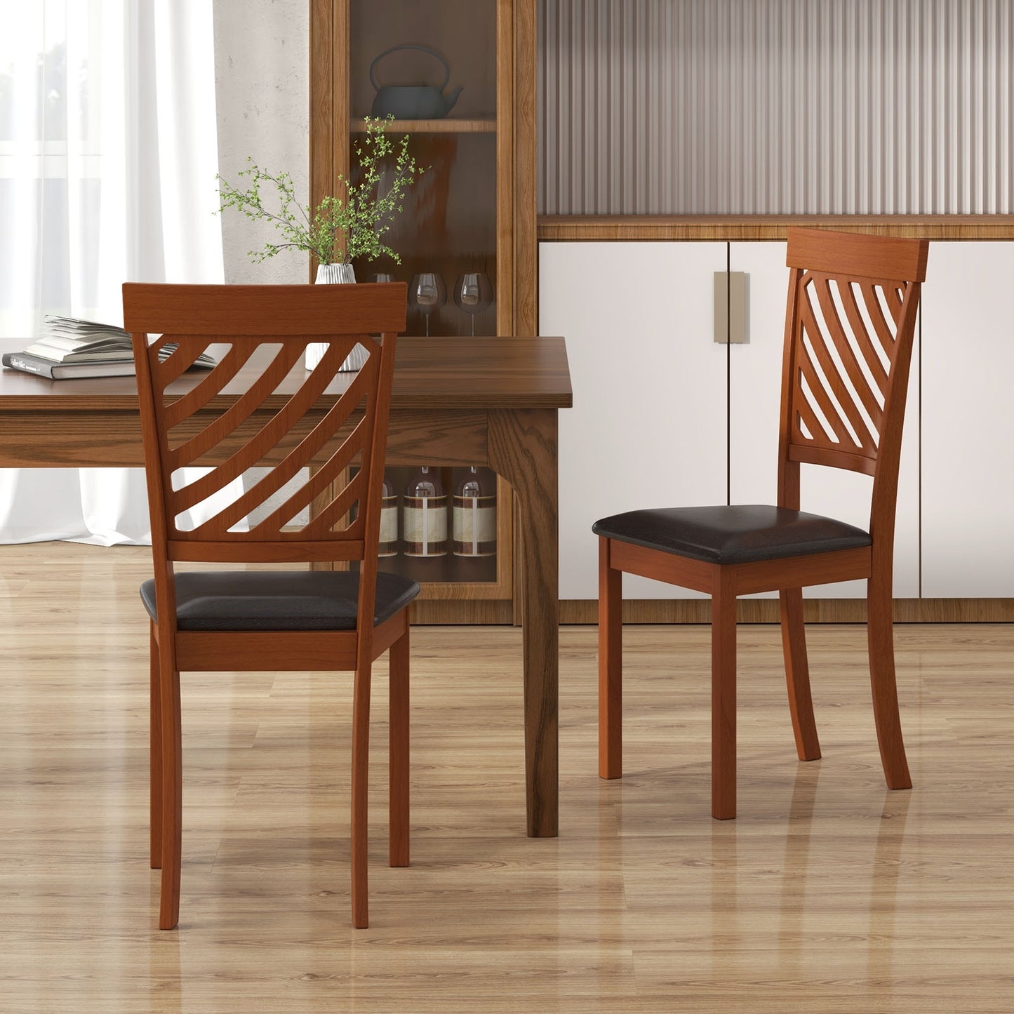 Dining Chairs with Rubber Wood Legs and Ergonomic Curved Backrest, Set of 2