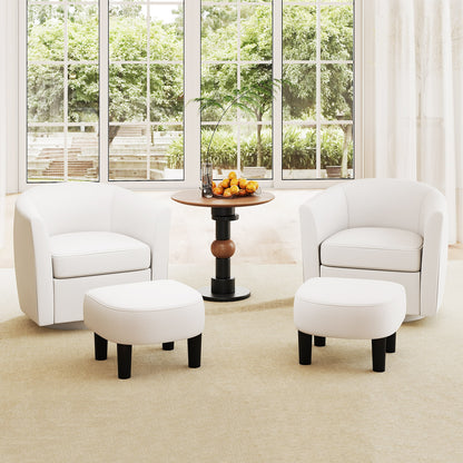 360 Degree Swivel Club Chair with Matching Ottoman and Ergonomic Backrest - Beige