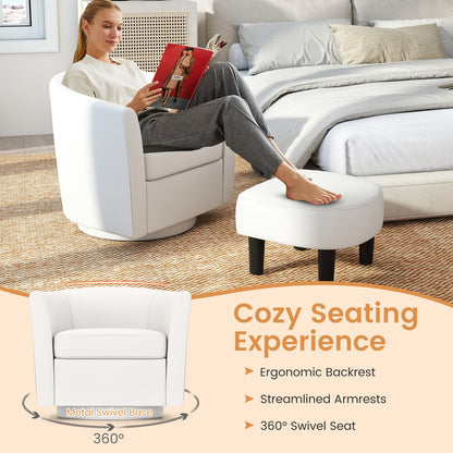 360 Degree Swivel Club Chair with Matching Ottoman and Ergonomic Backrest - Beige
