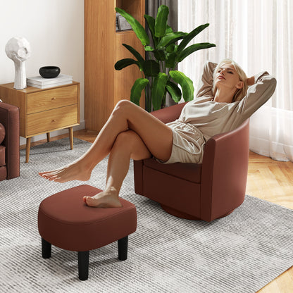 360 Degree Swivel Club Chair with Matching Ottoman and Ergonomic Backrest - Brown