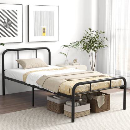 Modern Metal Platform Bed Frame with Headboard and Footboard - Twin Size, Black