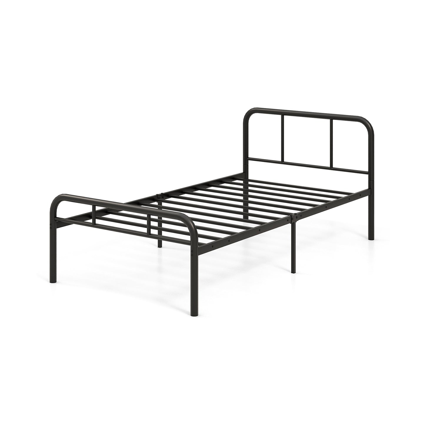 Modern Metal Platform Bed Frame with Headboard and Footboard - Twin Size, Black