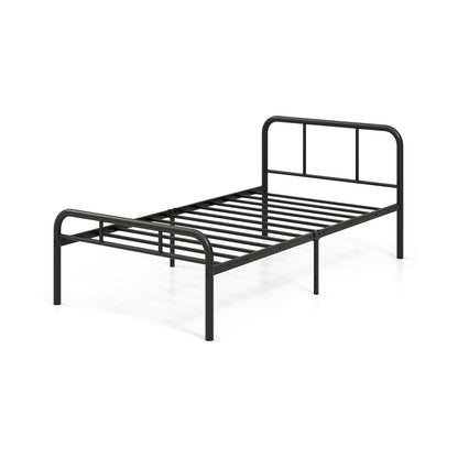 Modern Metal Platform Bed Frame with Headboard and Footboard - Twin Size, Black