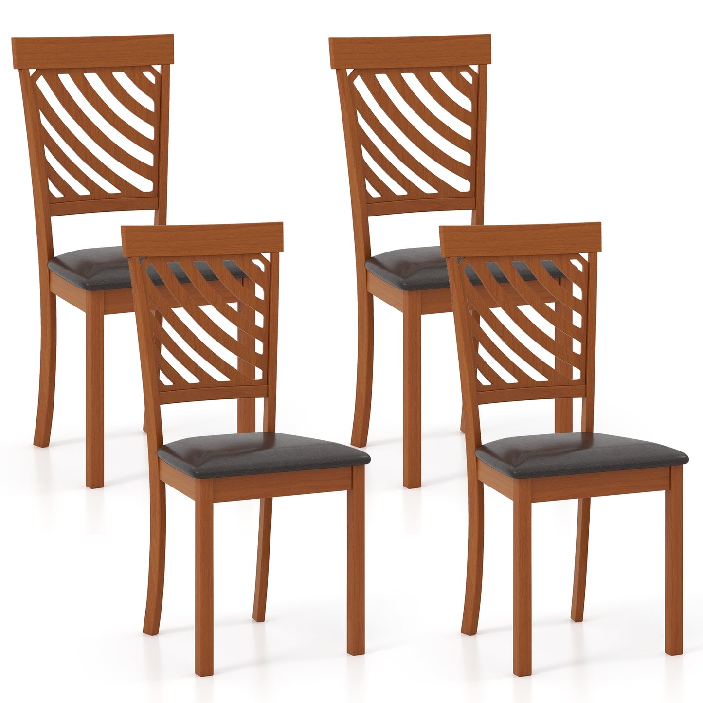 Dining Chairs with Rubber Wood Legs and Ergonomic Curved Backrest, Set of 2