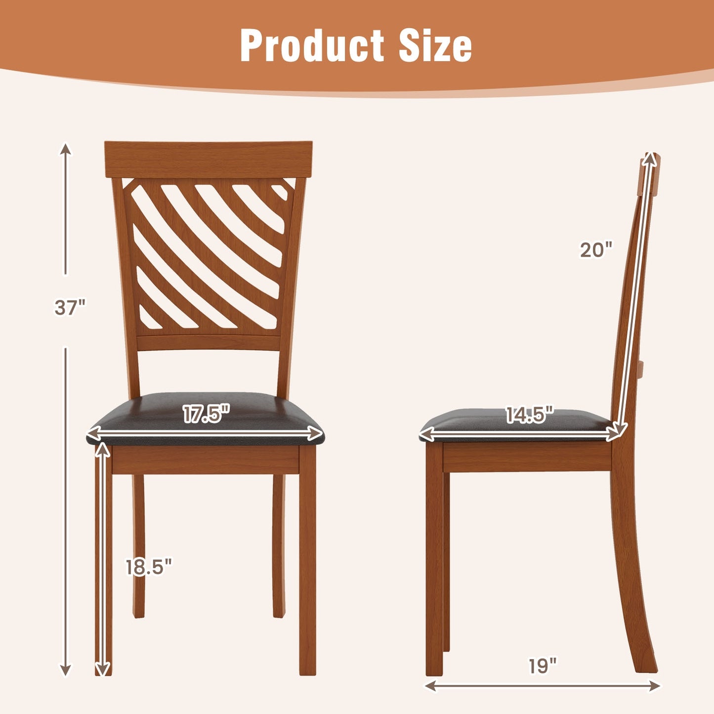 Dining Chairs with Rubber Wood Legs and Ergonomic Curved Backrest, Set of 2