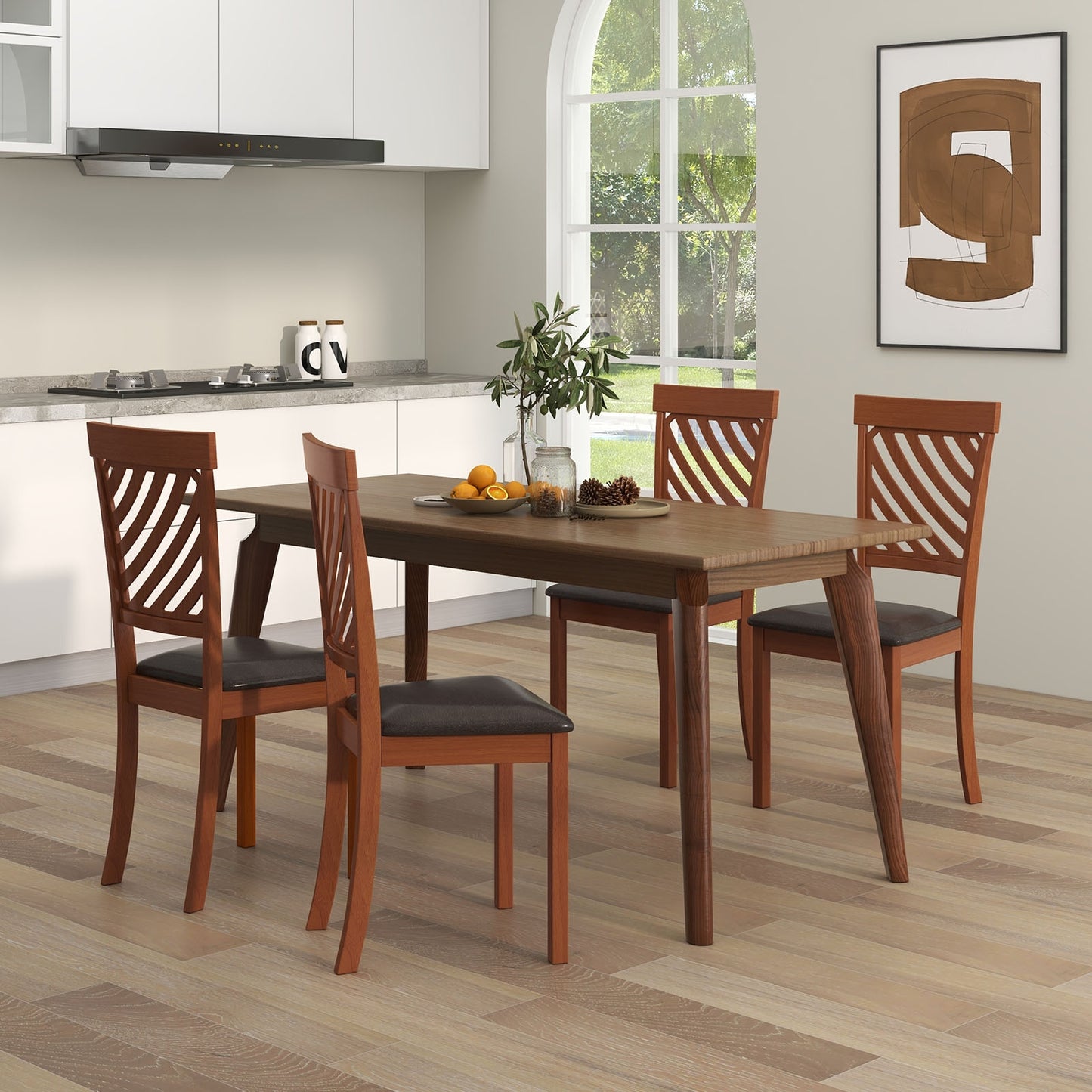 Dining Chairs with Rubber Wood Legs and Ergonomic Curved Backrest, Set of 2