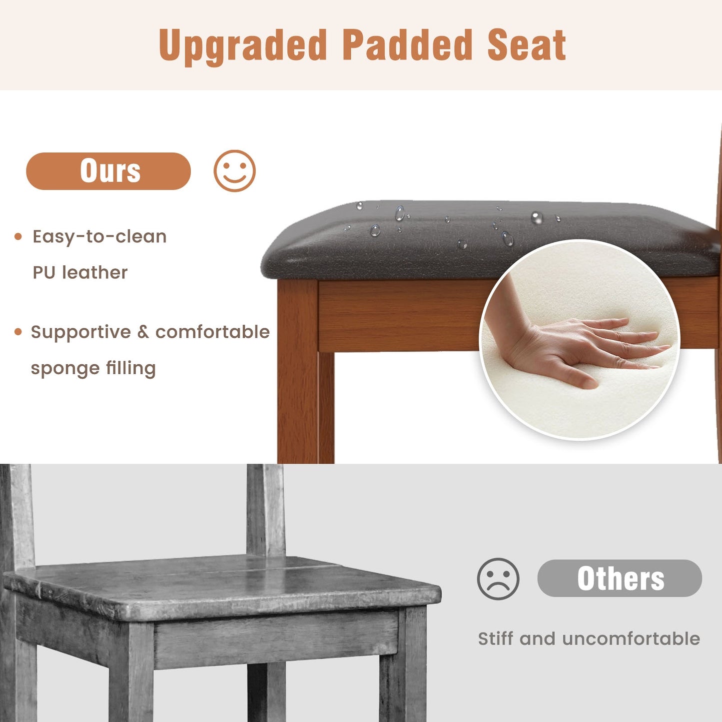 Dining Chairs with Rubber Wood Legs and Ergonomic Curved Backrest, Set of 2