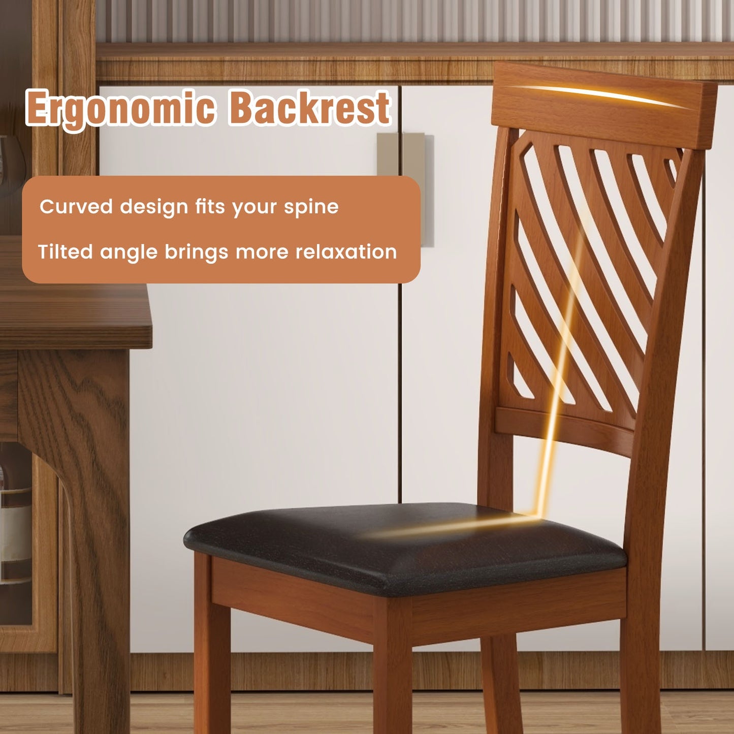 Dining Chairs with Rubber Wood Legs and Ergonomic Curved Backrest, Set of 2