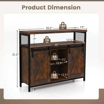 Farmhouse Buffet Sideboard with Sliding Barn Doors Open Shelf and Adjustable Storage