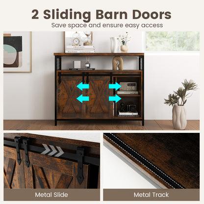 Farmhouse Buffet Sideboard with Sliding Barn Doors Open Shelf and Adjustable Storage