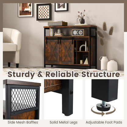Farmhouse Buffet Sideboard with Sliding Barn Doors Open Shelf and Adjustable Storage