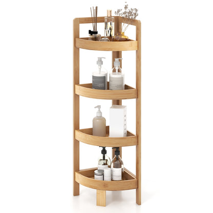 4 Tier Bamboo Corner Shelf Freestanding Storage Organizer for Bathroom & Home