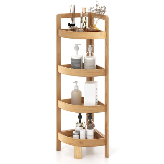 4 Tier Bamboo Corner Shelf Freestanding Storage Organizer for Bathroom & Home