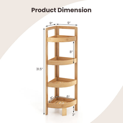4 Tier Bamboo Corner Shelf Freestanding Storage Organizer for Bathroom & Home
