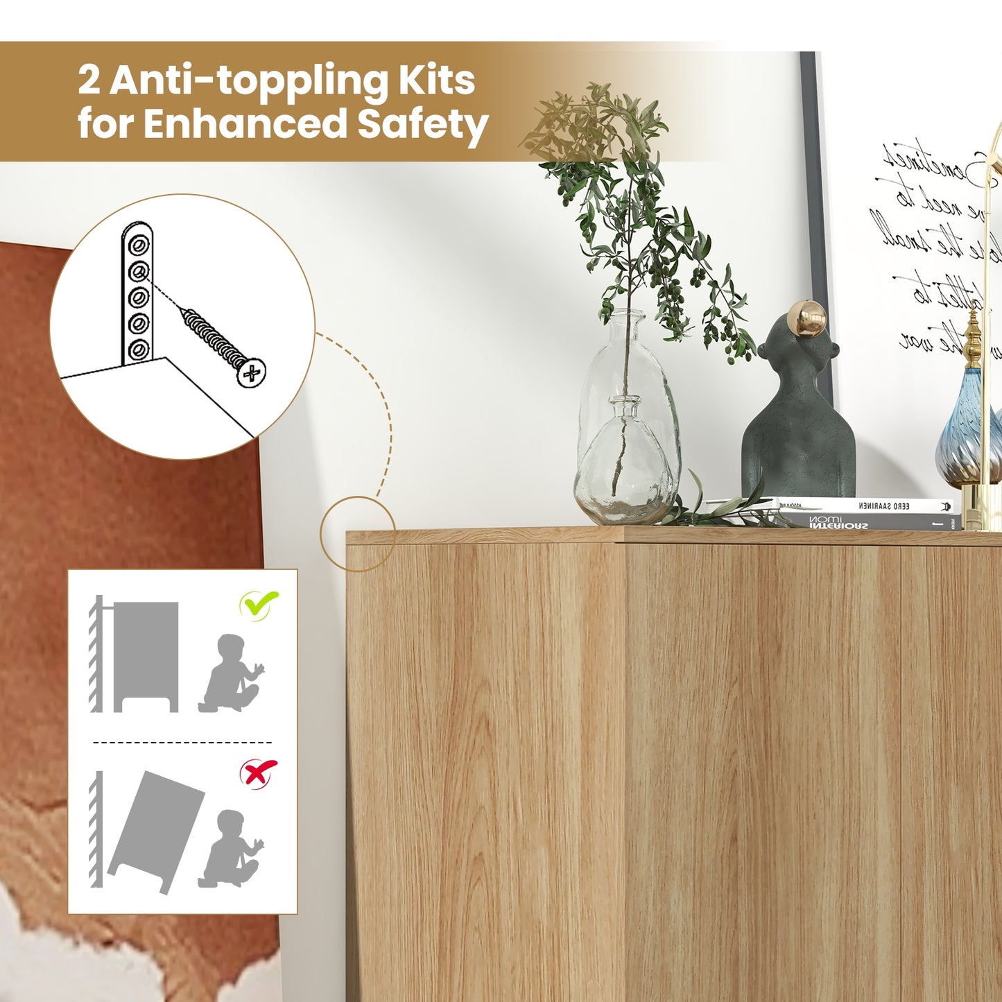 Modern 63" Storage Sideboard with Push-to-Open Cabinets and Adjustable Shelves for Kitchen or Dining Room