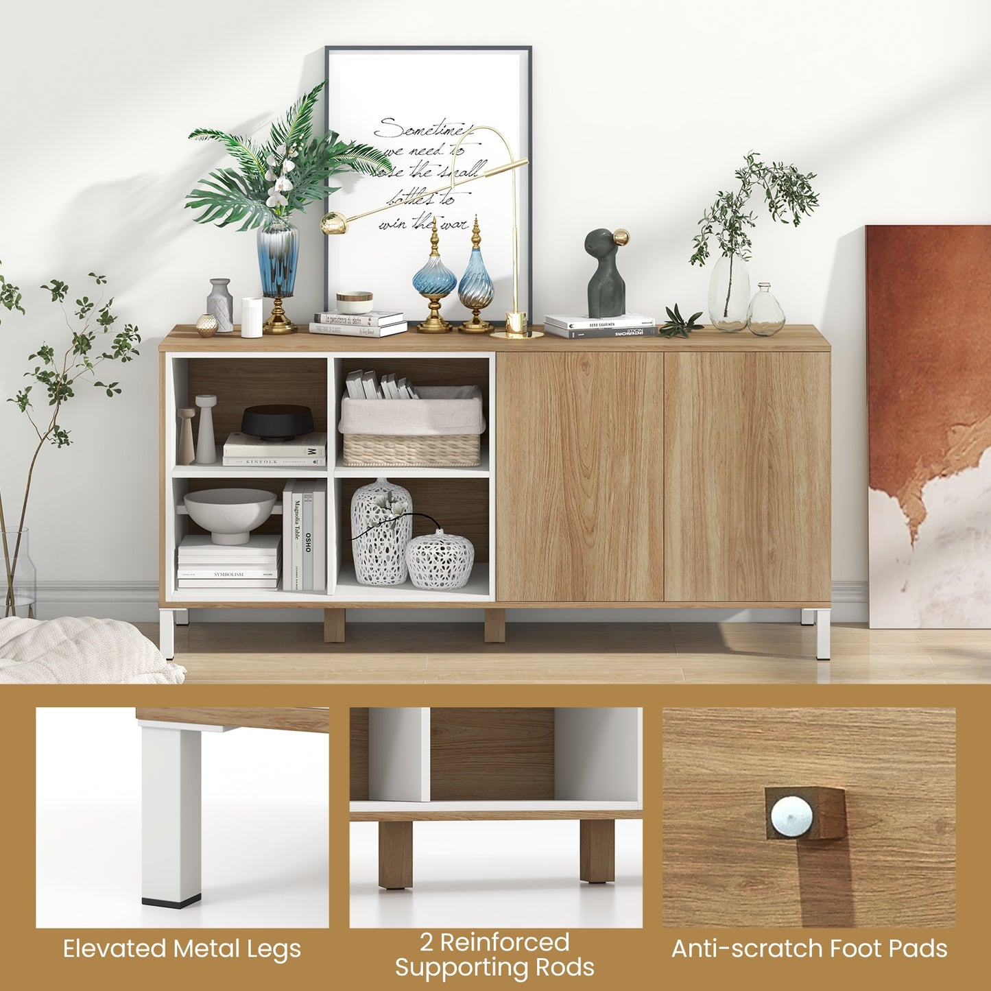 Modern 63" Storage Sideboard with Push-to-Open Cabinets and Adjustable Shelves for Kitchen or Dining Room