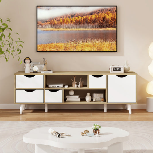 Elegant 55 Inch TV Console with 4 Drawers and 2 Open Shelves for Organized Media Storage