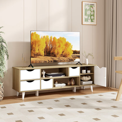 Elegant 55 Inch TV Console with 4 Drawers and 2 Open Shelves for Organized Media Storage