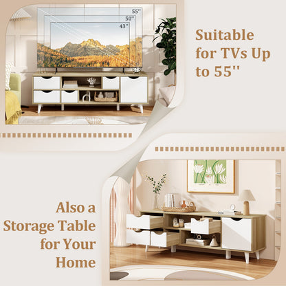Elegant 55 Inch TV Console with 4 Drawers and 2 Open Shelves for Organized Media Storage