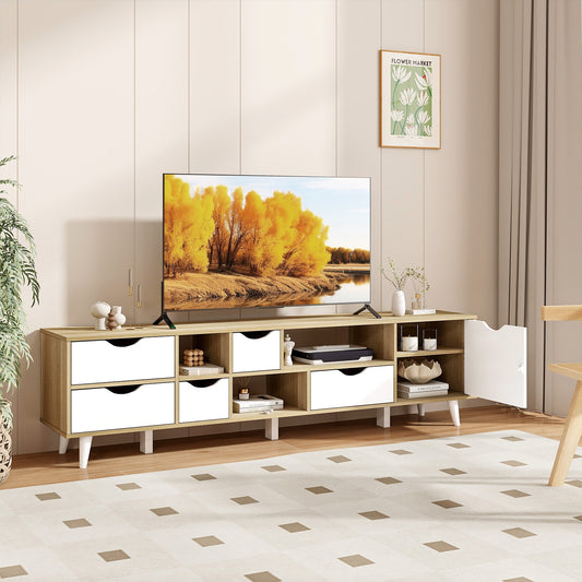Elegant 65 Inch TV Console with 5 Drawers and 3 Open Shelves for Organized Media Storage