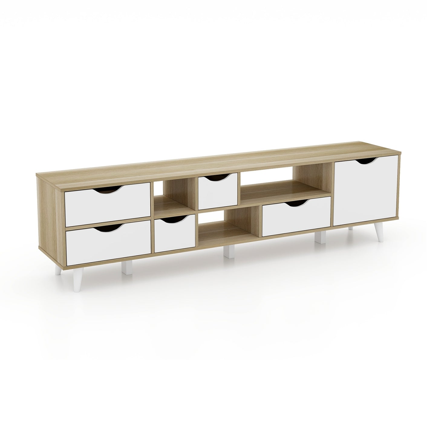 Elegant 65 Inch TV Console with 5 Drawers and 3 Open Shelves for Organized Media Storage